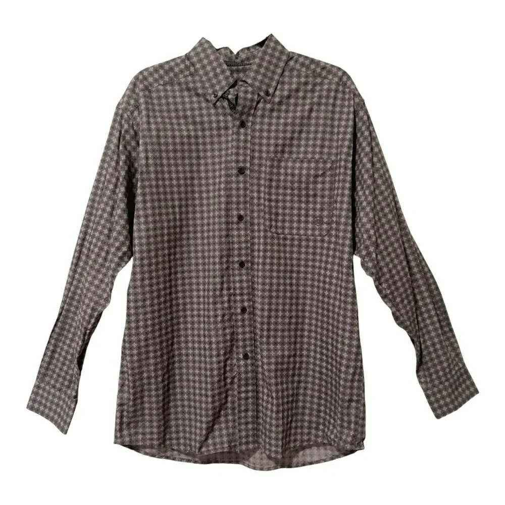 Ariat Mens Long Sleeve Cotton Taupe Button Down Western Shirt Size Medium‎